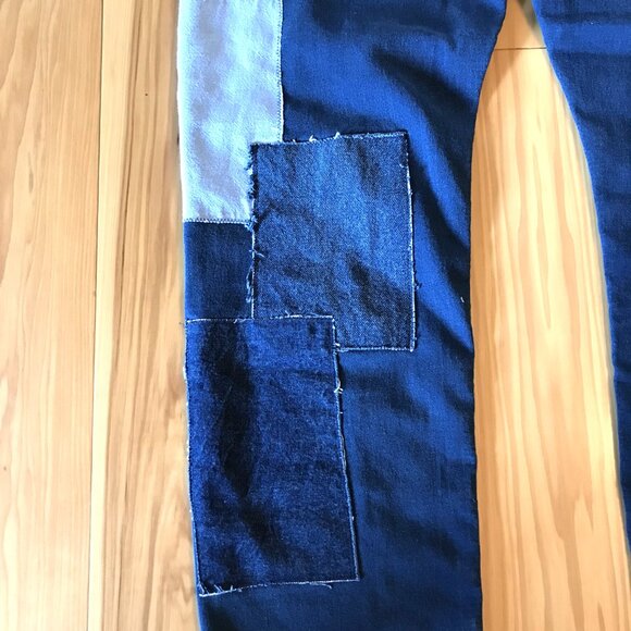 Men’s Patchwork Jeans, Size 36-30: Upcycled Distressed Denim on Denim Patches - Picture 10 of 10